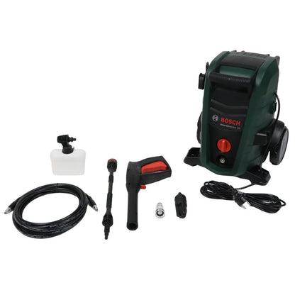 Aparat de spalat cu presiune, Bosch, 1500 W, 360 l/h, 125 bari, furtun 5 m + kit accesorii, duza 3 in 1 jet, indeparteaza murdaria persistenta pe terase, alei, masini, mobilier gradina, autoturisme