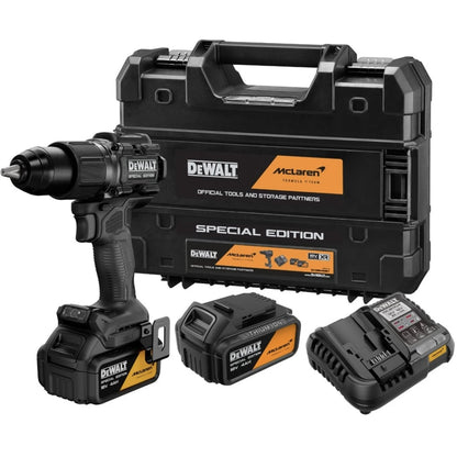 Masina de gaurit si insurubat, cu percutie, cu 2 acumulatori, 18 V, 4 Ah, DeWalt McLaren, profesionala, 2000 rpm, mandrina rapida, motor fara perii, mandrina 13 mm, 55 mm lemn si 13 mm in metal
