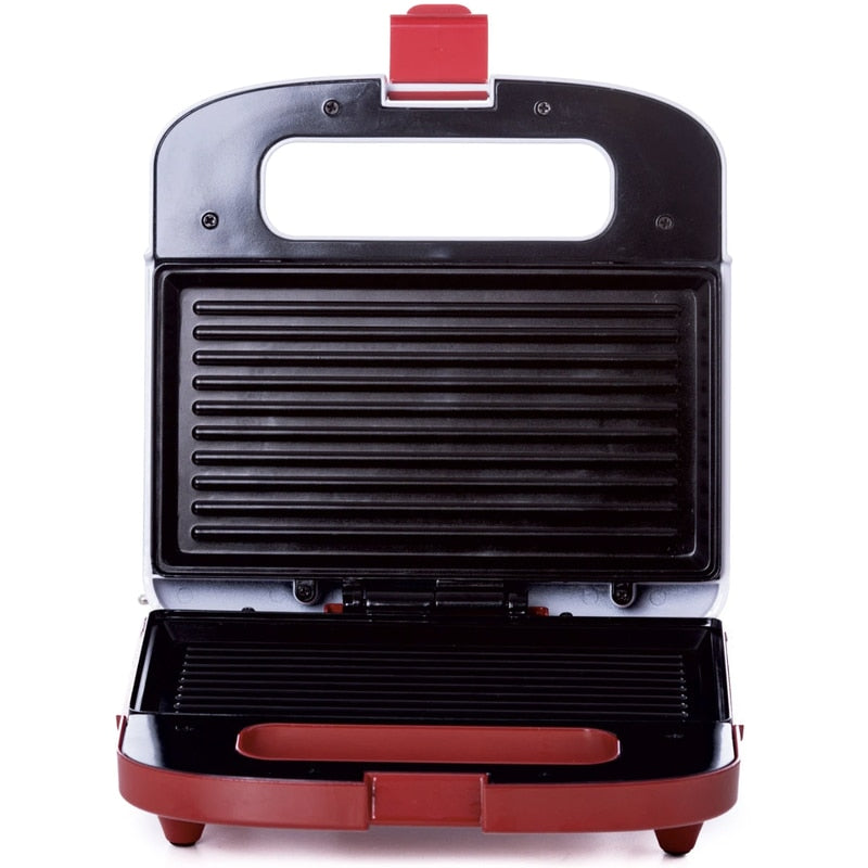 Sandwich maker, Albatros, 750 W, alb + rosu, placi neaderente tip grill, maner termorezistent, indicator luminos incalzire, 217 x 121 mm grill, 1 kg, carcasa plastic termoizolant