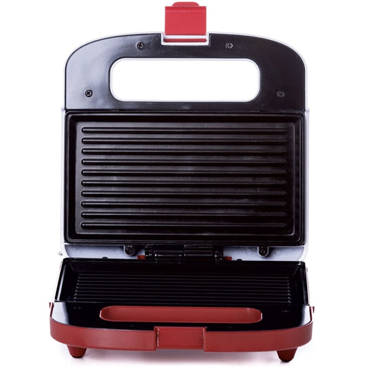 Sandwich maker, Albatros, 750 W, alb + rosu, placi neaderente tip grill, maner termorezistent, indicator luminos incalzire, 217 x 121 mm grill, 1 kg, carcasa plastic termoizolant