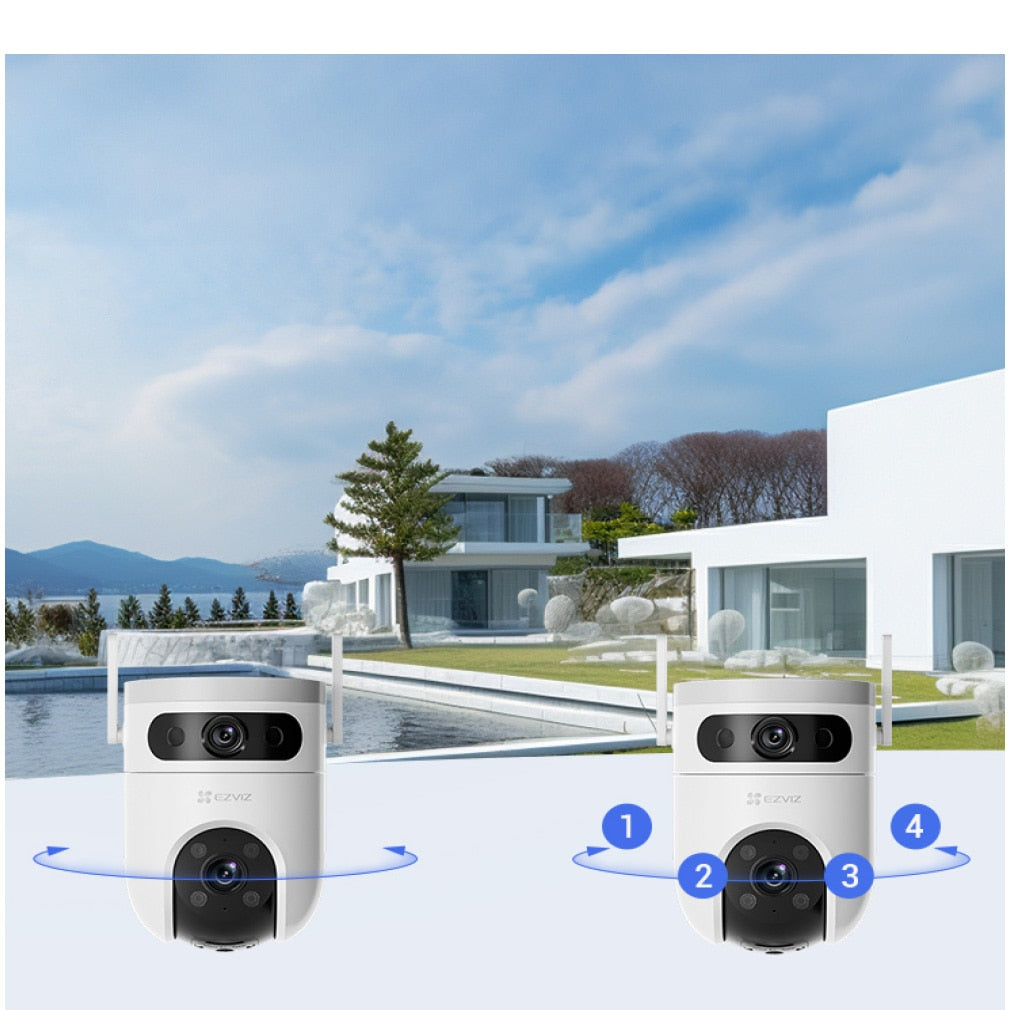 Camera de supraveghere exterior Ezviz H9c Dual, 5+5MP, 3K, Iluminare Duala, Alarma Acustica si Optica, Auto Tracking, card MicroSD pana la 512 GB si stocare in Ezviz CloudPlay, microfon, detectarea formei umane/vehiculului cu ajutorul AI