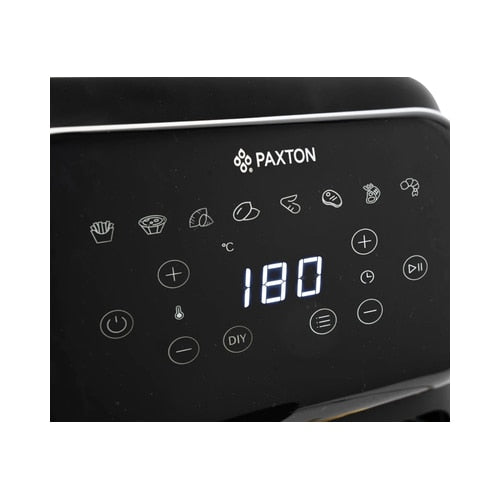 Friteuza cu aer cald, airfryer, Paxton, 1400 W, 4 litri, 8 programe, timer, afisaj digital tactil, termostat reglabil, interval temperatura de la 80 la 200 grade, negru, 5 kg, 1m