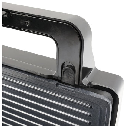 Sandwich maker, Paxton, 1000W, 4 in 1, grill, gofre, sandwich, indicatoare luminoase, carlig de inchidere, depozitare verticala, dimensiune placi de lucru, argintiu negru, antiaderent, 28.5 x 15.3 cm
