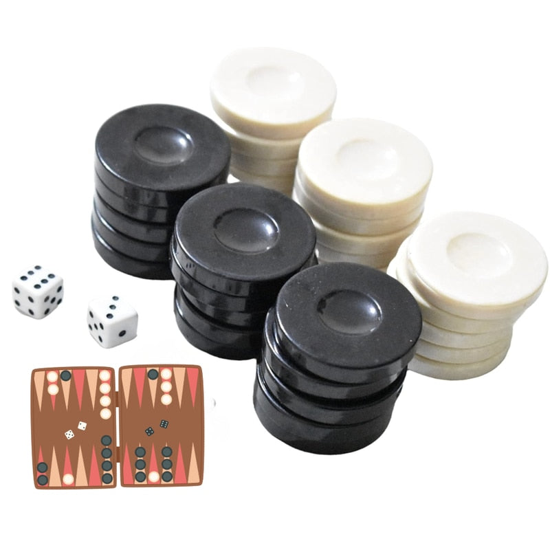 Set complet 30 piese, 2 zaruri mici, pentru table si dame, inlocuirea sau completarea jocurilor de backgammon si checkers, negru alb, durabilitate indelungata, din plastic, brand NETERRA