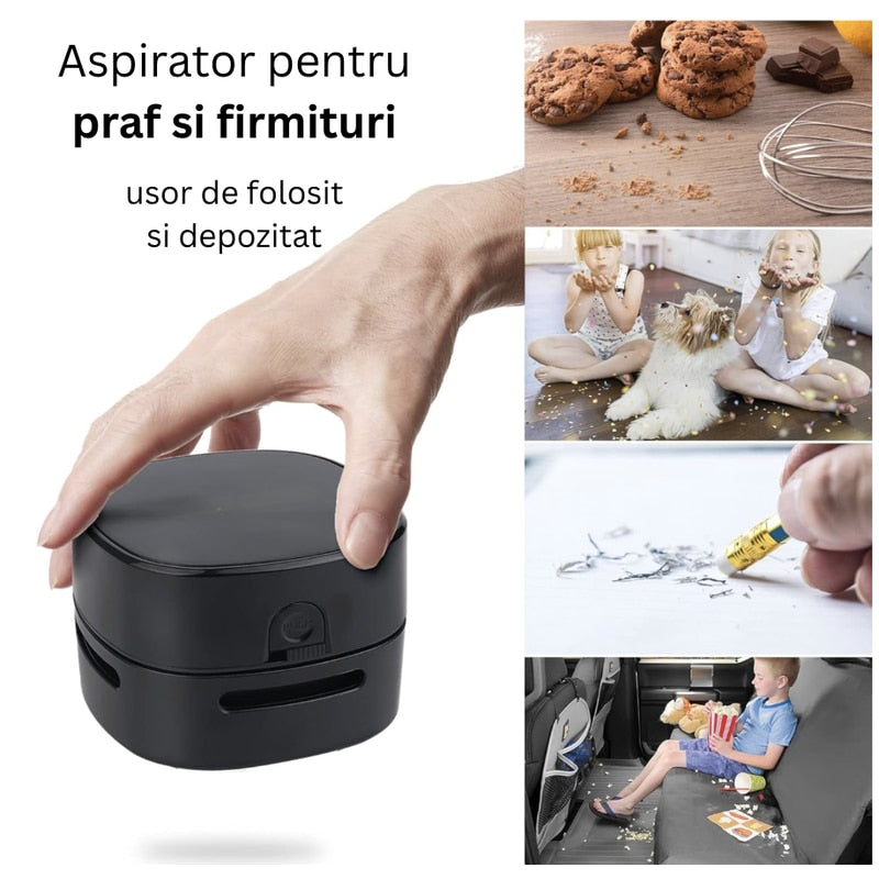 Mini aspirator portabil pentri birou NETERRA, dispozitiv compact si practic, curatarea rapida a firimiturilor, prafului si murdariei fine, pe tastatura, masa sau alte suprafete mici, fara fir