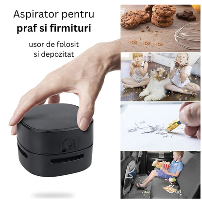 Mini aspirator portabil pentri birou NETERRA, dispozitiv compact si practic, curatarea rapida a firimiturilor, prafului si murdariei fine, pe tastatura, masa sau alte suprafete mici, fara fir