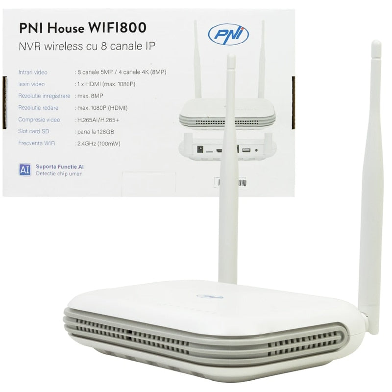 NVR PNI House pentru camere de supraveghere, 8 canale 5MP si 4 canale 8MP (4K), wireless, alb