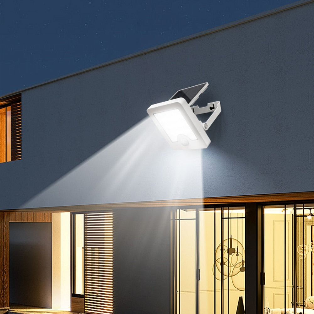 Proiector solar cu LED Hoff, 8W, 500lm, lumina rece, cu senzor de miscare, alb, IP65, exterior