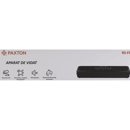 Aparat de vidat alimente Paxton, 80 W, 3 programe normal, soft, sigilare, negru, 0.8 kg, latime de lucru 30 cm, dimensiuni 37.6 x 9 x 5.8 cm, 230V
