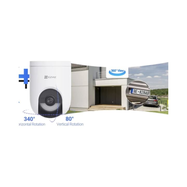 Camera de supraveghere EZVIZ CS-HB8c/SP, 4MP, panou solar 5W, alb, exterior, IP65, Pan/Tilt