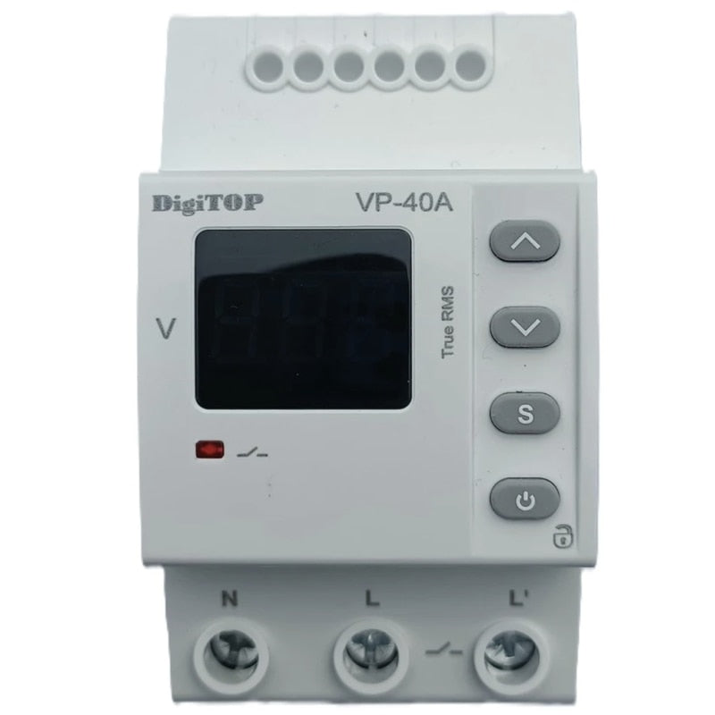 Releu protectie tensiune, DigiTOP, monofazat, 40 A, 1 secventa, 2P, 230 V, 90 x 52.5 x 68 mm, 2 poli, temperatura 0 - 50 grade, 120 - 270 V, montaj pe sina DIN, 35 mm, 50 A maxim