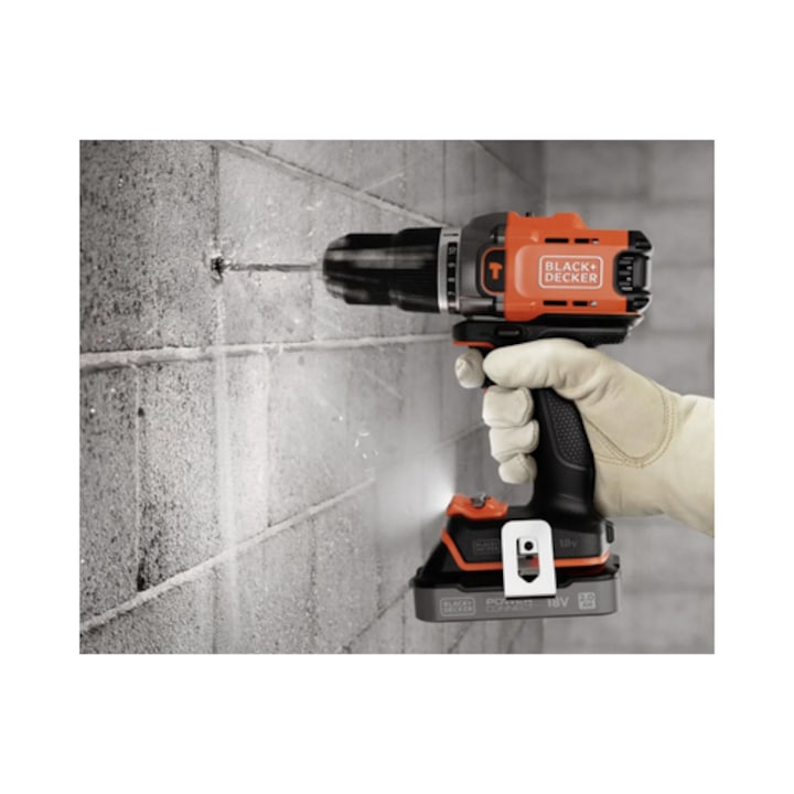 Masina de gaurit si insurubat cu percutie Black Decker, 18 V, 2 Ah, mandrina rapida, cu valiza