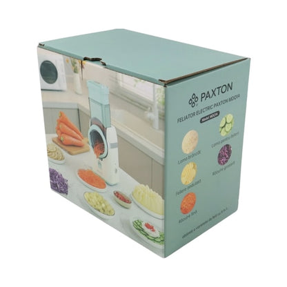 Razatoare electrica, Paxton, 80 W, 1 treapta de viteza, lama otel inoxidabil, 5 conuri, alb si turcoaz, citrice, fructe