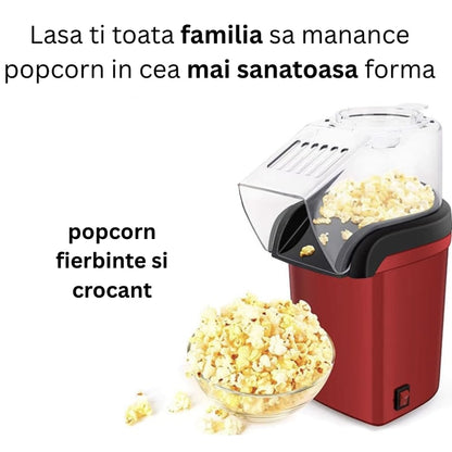 Aparat cu Aer Cald de facut Popcorn NETERRA, Gata in max. 3 min, prepararea rapida si sanatoasa, 1200W, Recipient dozator Boabe detasabil, cupa pus boabe, fara ulei, portabil, usor de depozitat, Rosu