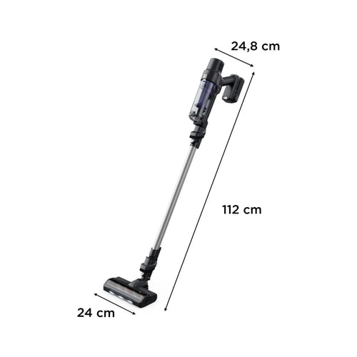 Aspirator vertical Rowenta X-Pert, ciclonic, aspirare uscata, pentru uz casnic si auto, perie cu iluminare LED, acumulator Li-ion 18 V, 0.44 litri, 140 W, negru si violet