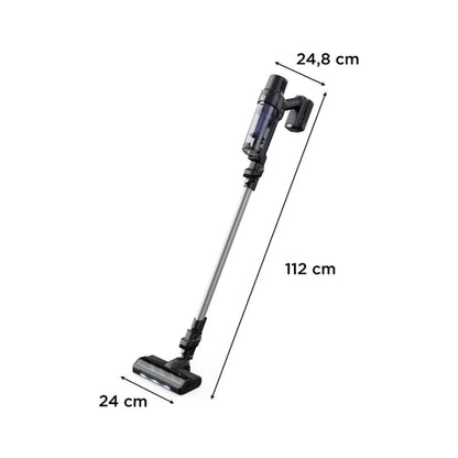 Aspirator vertical Rowenta X-Pert, ciclonic, aspirare uscata, pentru uz casnic si auto, perie cu iluminare LED, acumulator Li-ion 18 V, 0.44 litri, 140 W, negru si violet