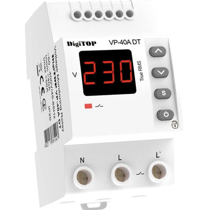 Releu protectie tensiune, DigiTOP, monofazat, 40 A, 1 secventa, 2P, 230 V, 90 x 52.5 x 68 mm, 2 poli, temperatura 0 - 50 grade, 120 - 270 V, montaj pe sina DIN, 35 mm, 50 A maxim
