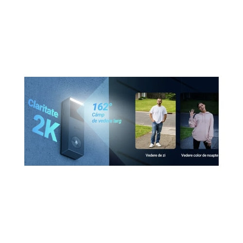 Sonerie video smart, inteligenta EZVIZ, Wi-Fi, panou solar, acumulator 5200 mAh, stocare 32 GB