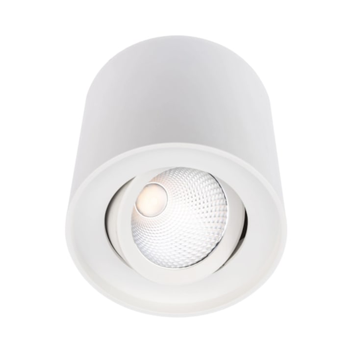 Spot LED aparent, 10 W, 1270 lm, lumina neutra, orientabil, alb mat, 220V, 11.1 cm inaltime, rotund, 20.000 ore durata viata medie