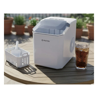 Aparat de facut gheata, Paxton, 100 W, capacitate 1.3 l, capacitate productie cuburi 10.5 kg/24 h, 9 cuburi in 6 min, selectare dimensiune cuburi, indicator lipsa apa, functie de autocuratare, alb