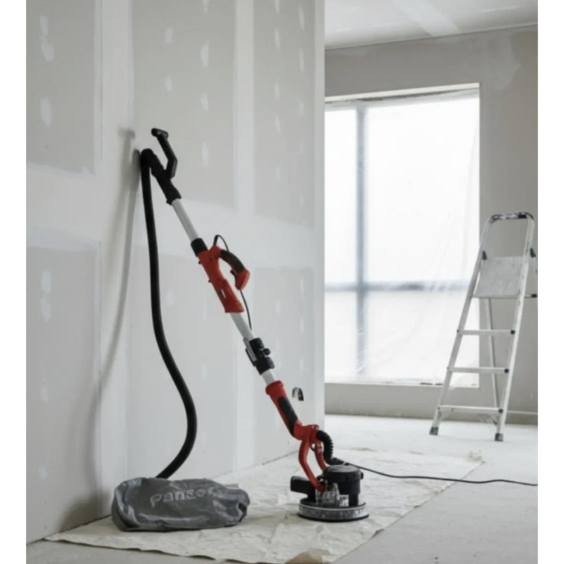 Slefuitor pentru pereti / masina de slefuit gips carton, Panzer, pliabil, 750 W, 1700 rpm, Dimensiuni hartie de slefuire Velcro 225 mm, cu iluminare LED, cu valiza si sac colector, 10 kg, 90 dB