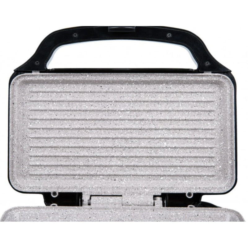 Sandwich maker, Rohnson, 900 W, 2 sandwich-uri, functie blocare, picioare antiderapante, maner izolat termic, carcasa din otel inoxidabil, protectie supraincalzire, argintiu, 1.73 kg, negru, cablu 1m