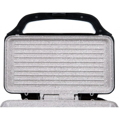 Sandwich maker, Rohnson, 900 W, 2 sandwich-uri, functie blocare, picioare antiderapante, maner izolat termic, carcasa din otel inoxidabil, protectie supraincalzire, argintiu, 1.73 kg, negru, cablu 1m