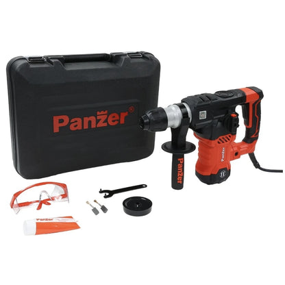 Ciocan rotopercutor Panzer, 1500 W, cu cablu, 920 rpm, SDS-plus, cu ochelari de protectie, 3.3 J, 230V, pentru otel, beton, lemn, 4250 percutii bpm, gaurire cu / fara percutie, daltuire, protectie II