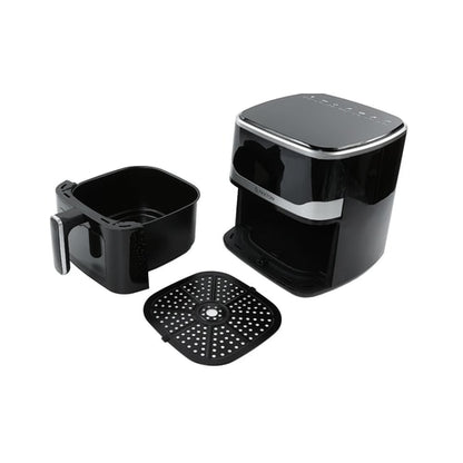 Friteuza cu aer cald, airfryer, Paxton, 1400 W, 5 litri, lumina interioara, timer, afisaj digital tactil, termostat reglabil, interval temperatura 80 la 200 grade, 7 programe, negru