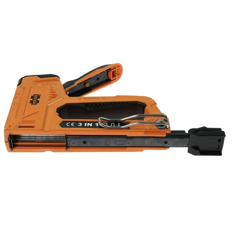 Capsator manual, Holzer, material metal, 3 in 1, pentru proiecte de bricolaj, tapiterie, fixarea foliilor, capse incluse, 0.8 kg, compatibil cu capse, cuie si alte tipuri uzuale de elemente de fixare