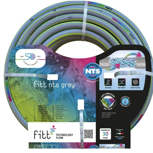 Furtun de gradina, pentru apa, NTS, diametru 25 mm, 25 m lungime, pentru udarea curtii, gradinii, peluzei, gri, 6 straturi, maleabil, garanteaza un flux constant de apa