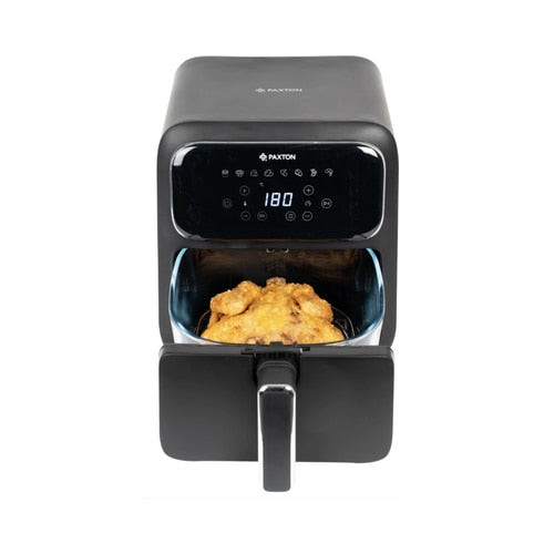 Friteuza cu aer cald, airfryer, Paxton, 1400 W, 4 litri, 8 programe, timer, afisaj digital tactil, termostat reglabil, interval temperatura de la 80 la 200 grade, negru, 5 kg, 1m