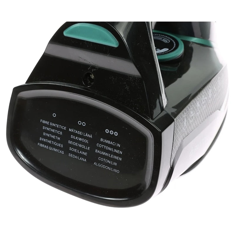 Fier de calcat, Paxton, 3050 W, talpa ceramica, 0.35 litri, 45 g/min, anti-picurare, anti-calcar, auto-curatare, Termostat reglabil, oprire automata, negru + turcoaz, cablu 1.9 m, 1.4 kg