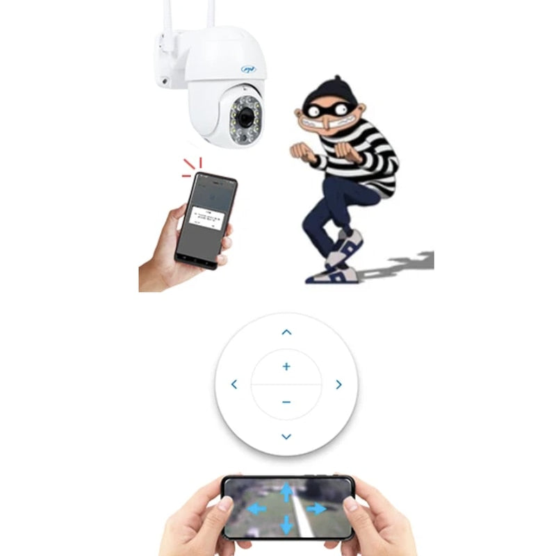Camera de supraveghere smart, IP66, inteligenta PNI, 4MP, Wi-Fi, wireless, rotativa, slot micro SD, alarma detectare miscare, zoom, interior, exterior, Ethernet, temperaturi -26 pana la +80