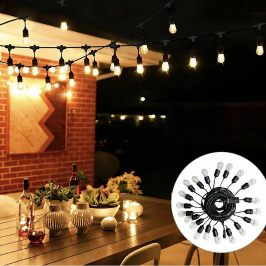 Ghirlanda luminoasa Hoff, interior, exterior, 20 x LED E27, lumina calda, 2700 K, 15 m, IP 65, durata viata 10000 h, 500 lm, 8 moduri de lumina, plug play, adaptor priza, 230 V, cauciuc + plastic