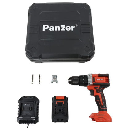 Masina de gaurit cu percutie, cu 1 acumulator 18 V, 2 Ah, Panzer, 1600 rpm, mandrina rapida, motor fara perii, cu valiza, 2 trepte de viteza, include 1 incarcator, 23 + 3 trepte ambreiaj