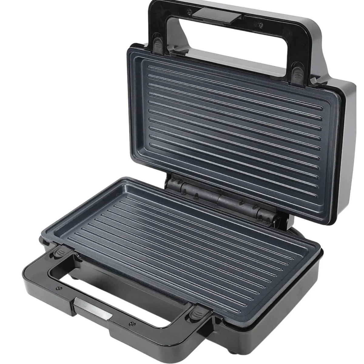 Sandwich maker, Paxton, 1000W, 4 in 1, grill, gofre, sandwich, indicatoare luminoase, carlig de inchidere, depozitare verticala, dimensiune placi de lucru, argintiu negru, antiaderent, 28.5 x 15.3 cm