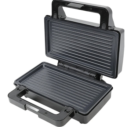 Sandwich maker, Paxton, 1000W, 4 in 1, grill, gofre, sandwich, indicatoare luminoase, carlig de inchidere, depozitare verticala, dimensiune placi de lucru, argintiu negru, antiaderent, 28.5 x 15.3 cm
