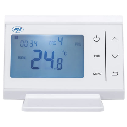 Termostat de ambient pentru centrala, wireless, fara fir, PNI, programabil, afisaj digital, protectie inghet, programare pe zile, IP30, alb, acuratete 0.1 grade, 2 x AAA, de la 5 - 35 grade