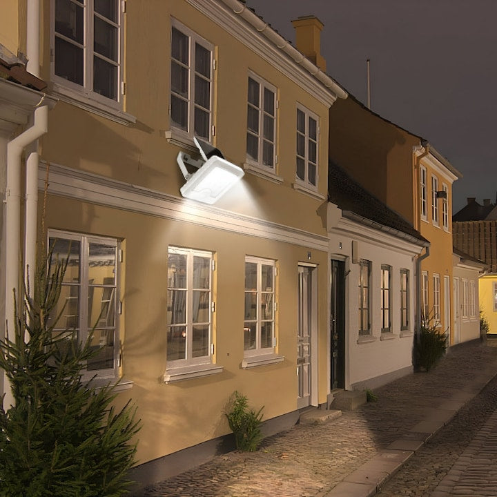 Proiector solar cu LED Hoff, 8W, 500lm, lumina rece, cu senzor de miscare, alb, IP65, exterior