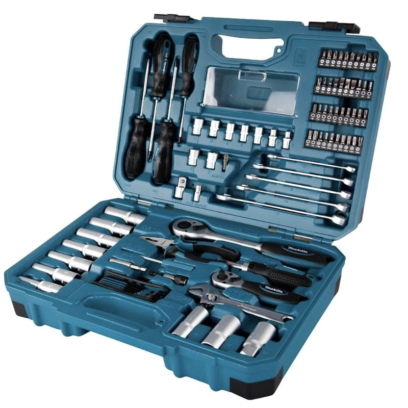 Set 87 scule, Makita, organizat în valiză plastic, 76 piese, din oțel crom-vanadiu, pentru lucrări uzuale