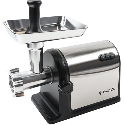 Masina de tocat carne electrica, Paxton, 1 viteza, functie Reverse, 2.8 kg/min, 3000 W, argintiu si negru, accesoriu carnati, accesoriu kibbe, accesoriu suc rosii, accesoriu piscoturi, 5.2 kg, 0.8 m