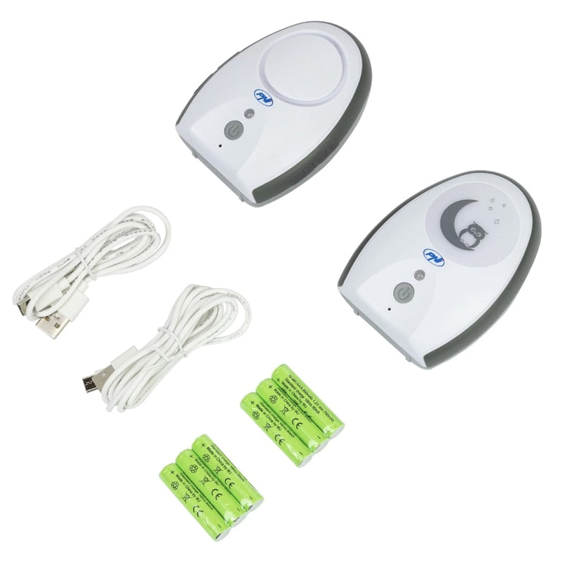 Audio baby monitor PNI, wireless, cu lampa de veghe, cu difuzor, functie VOX si Pager, sensibilitate microfon reglabila fara fir, include 6 baterii x AAA, din plastic, alb, receptor alimentare 230 V