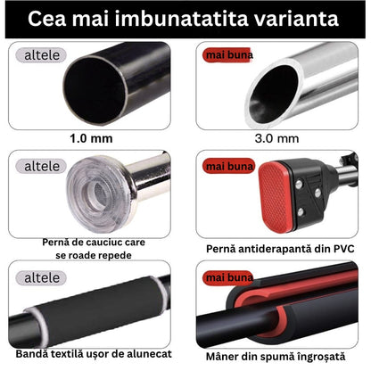 Bara tractiuni telescopica cu prindere pe usa, 4 in 1, reglabila 72-98 cm compatibil majoritatea usilor, fara gauri in pereti, simplu de montat apartament, NETERRA, Sarcina 200 kg max, Negru rosu