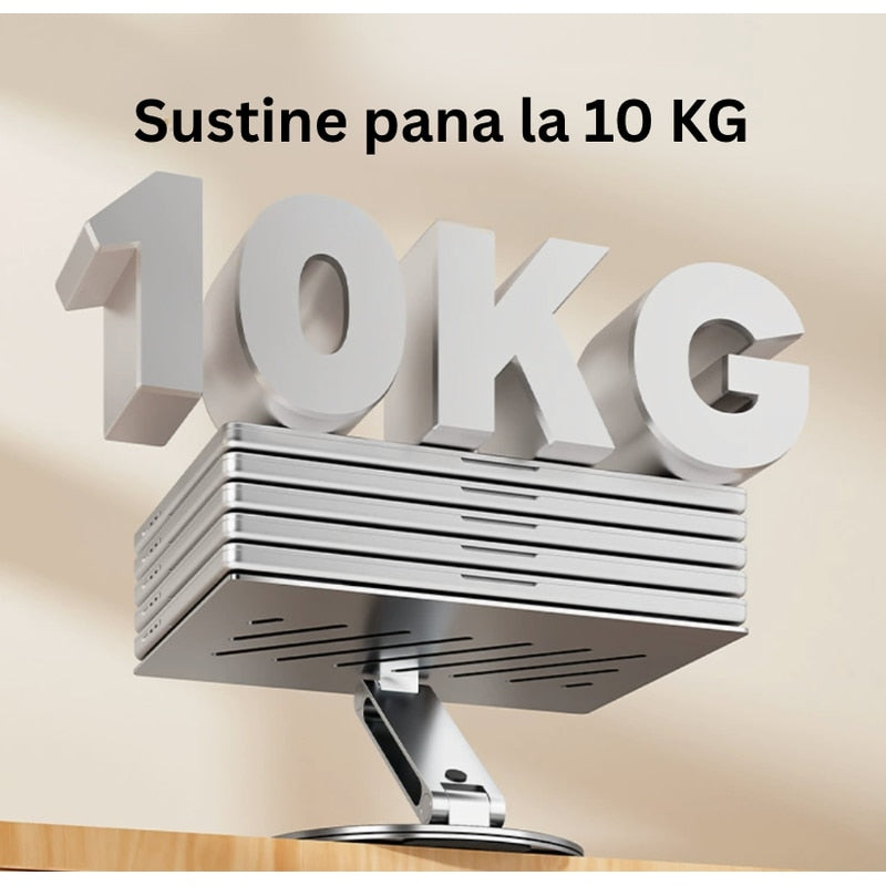 Suport laptop ergonomic NETERRA, reglabil pe înălțime, aluminiu, portabil, gri, compatibil până la 17.3 inch