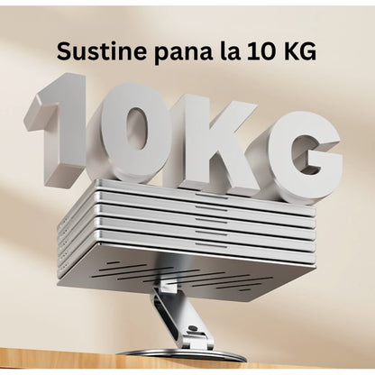 Suport laptop ergonomic NETERRA, reglabil pe înălțime, aluminiu, portabil, gri, compatibil până la 17.3 inch