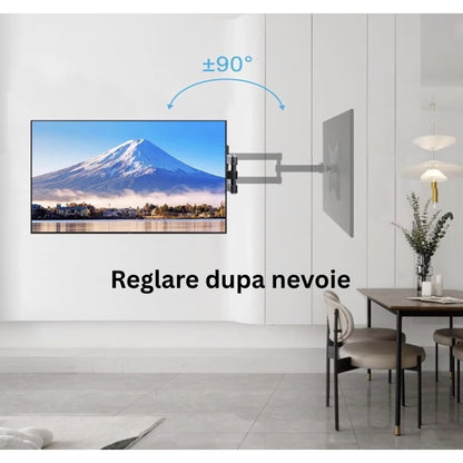 Suport de perete cu brat mobil televizor 14 – 55 inch, maxim VESA 400 x 400, unghi rotitre lateral +-90, TV sau monitor in living, dormitor, birou sau bucatarie, pentru majoritatea modelelor, NETERRA