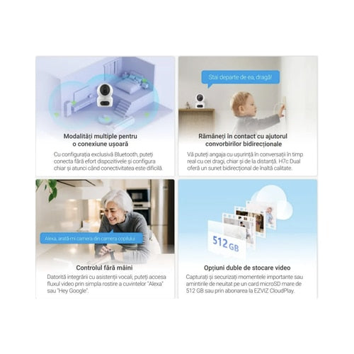 Camera de supraveghere smart EZVIZ, Dual Lens, 4MP, 2K, alb, interior, 360 grade, WIFi, detectare miscare, aplicatie telefon