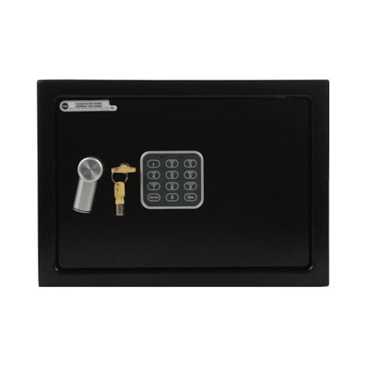 Seif Yale Mediu, cu alarma, inchidere electronica si cu cheie, otel, negru, 35 x 25 x 25 cm, alarma 130 dB, cifru 3-8 cifre, 16.3 litri, greutate 5.6 kg, alimentare baterii 4 x AA