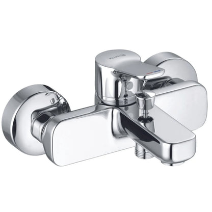 Pachet baterii baie + para dus + bara + furtun Kludi Pure & Easy 3 in1, furtun dus 1.6m, pentru baie, Finisaj cromat, comutator, Limitator de apa fierbinte, Protectie impotriva fluctuatiilor presiune